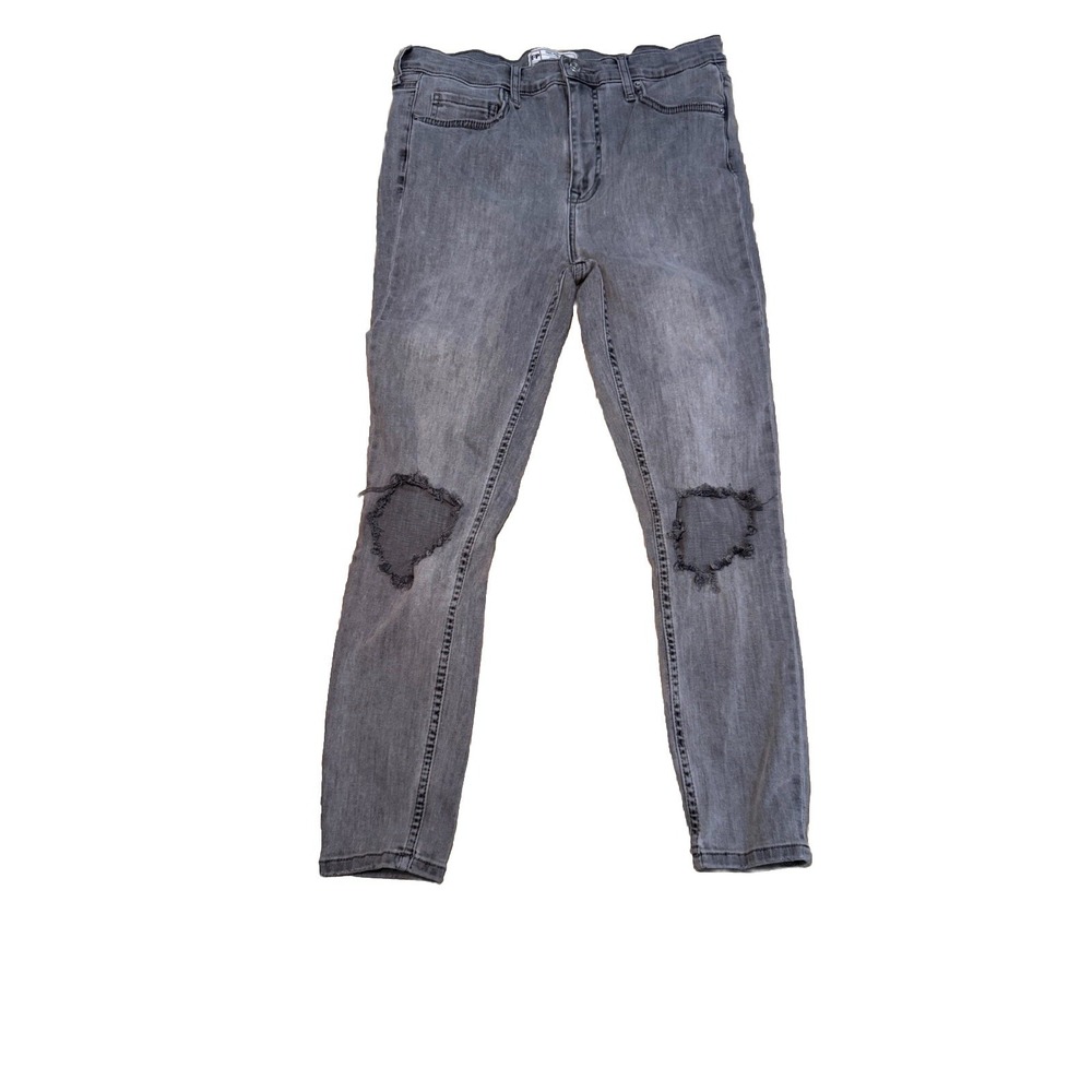 Free People Womens 30 Gray Wash Distressed Skinny Jeans Mid Rise Stretch Cropped